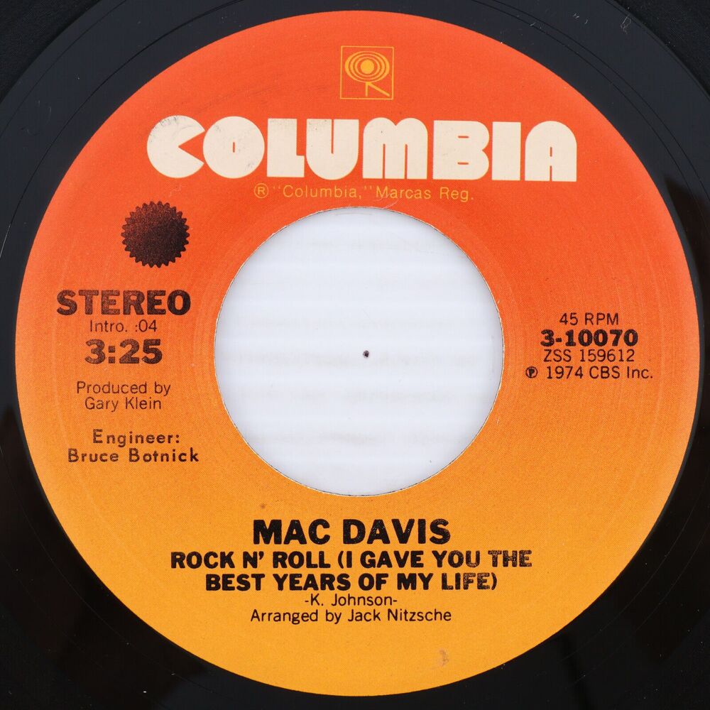 Mac Davis – Rock N' Roll  / Emily Suzanne - 1974 45 rpm 7" Single Record 3-10070